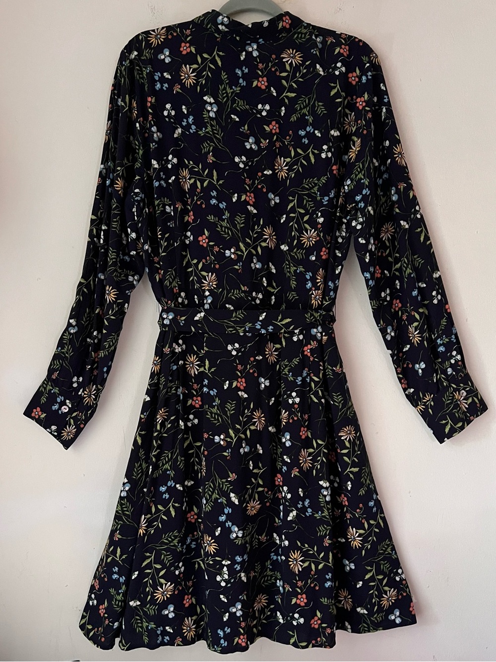 NWT J. Jill Navy Long-Sleeve Button DownFloral Shirt Dress Sz L Removable Belt - Picture 2 of 12